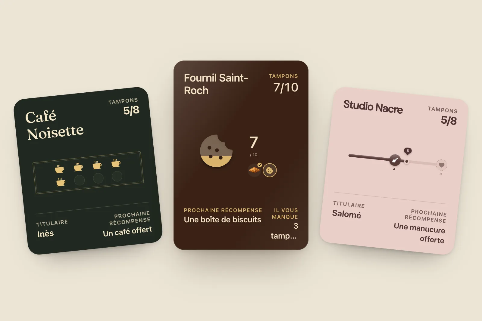 Idées de design de carte de fidélité : tampons, paliers, points, par métier