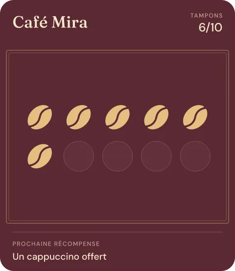 Carte de fidélité Café Mira dans le Wallet, 6 tampons sur 10