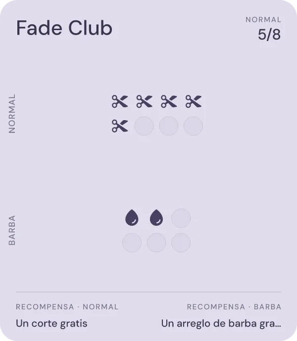 Tarjeta de fidelidad de Fade Club, con sellos, en Apple Wallet