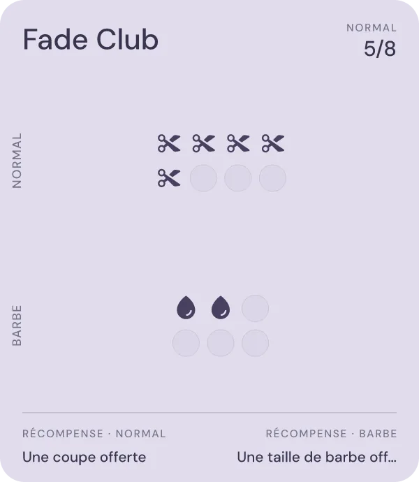 Carte de fidélité de Fade Club, en tampons, dans Apple Wallet