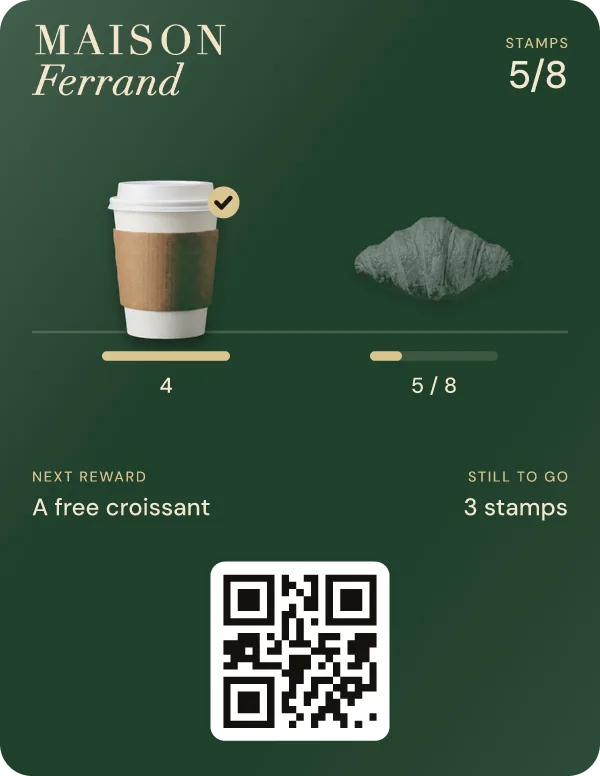 Maison Ferrand loyalty card with several rewards, in Apple Wallet