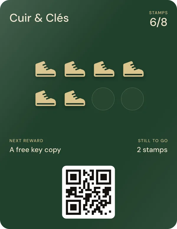 The same card after the scan: 6 of 8 stamps