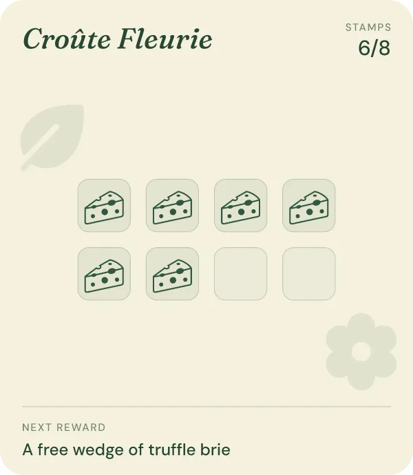 The same card after the scan: 6 of 8 stamps