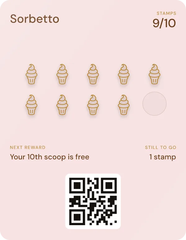 The same card after the scan: 9 of 10 stamps