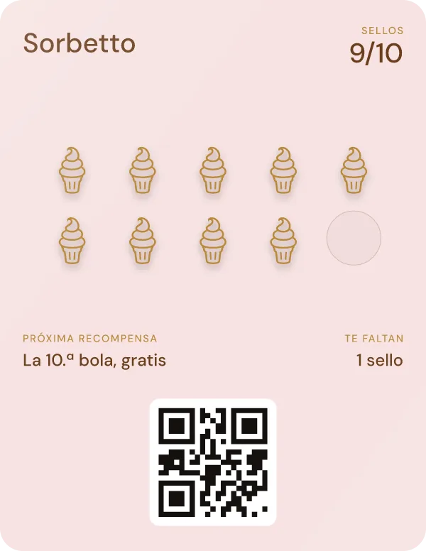 La misma tarjeta tras el escaneo: 9 de 10 sellos