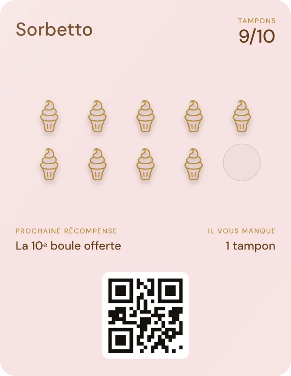 La même carte après le scan : 9 tampons sur 10