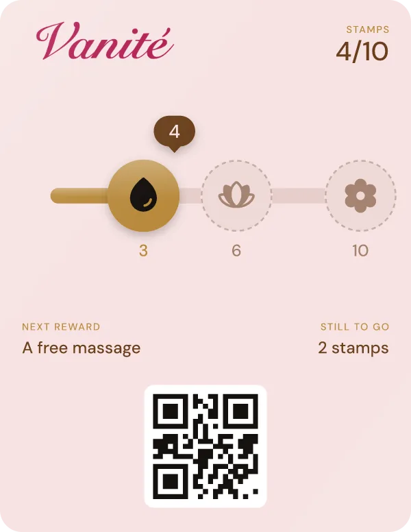 Vanité loyalty card with several rewards, in Apple Wallet