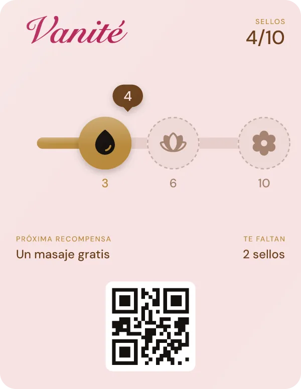 Tarjeta de fidelidad de Vanité, con varias recompensas, en Apple Wallet