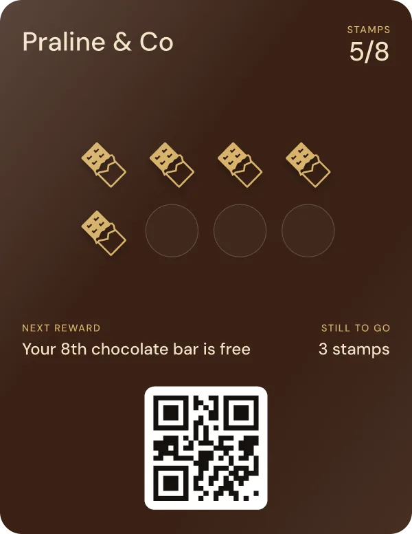 Praline & Co loyalty card with stamps, in Apple Wallet