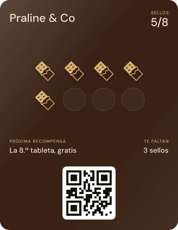 Tarjeta de fidelidad de Praline & Co, con sellos, en Apple Wallet