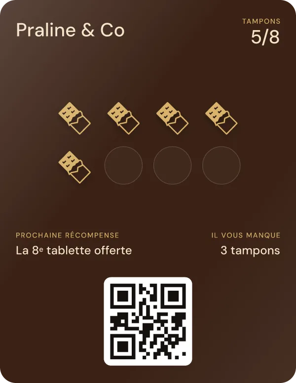 Carte de fidélité de Praline & Co, en tampons, dans Apple Wallet