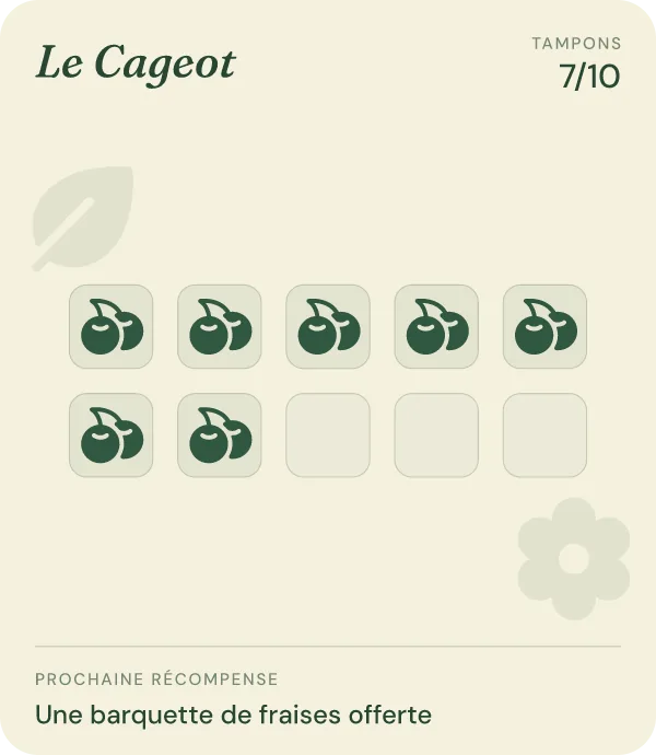 La même carte après le scan : 7 tampons sur 10