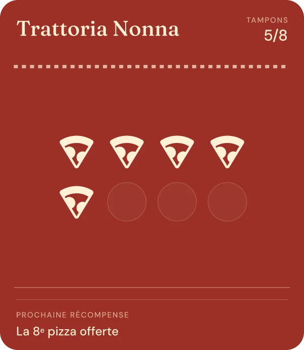 Carte de fidélité de Trattoria Nonna, en tampons, dans Apple Wallet